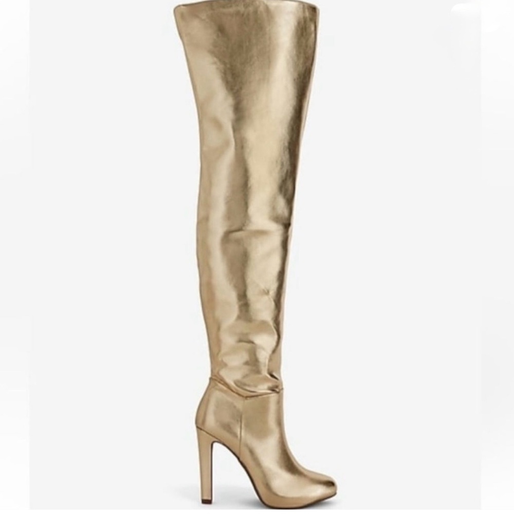Brian Atwood X Express Gold Metallic OTK Boots NWT
